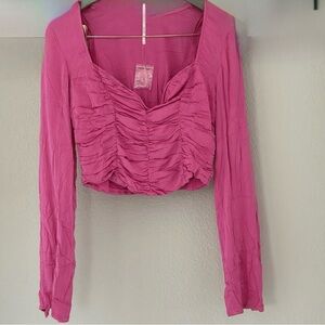 Free People Fuchsia Ruched Blouse